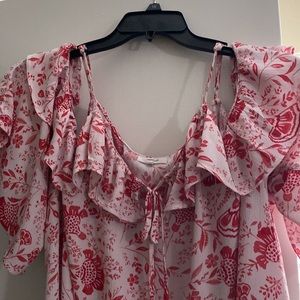 Red and White off the shoulder adjustable blouse. XL